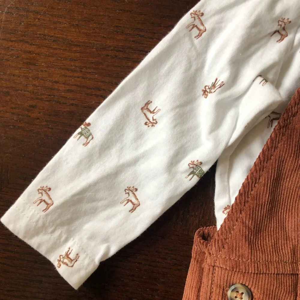 Carters Just One You 2pc Brown Moose Corduroy Overalls & Long Sleeve Top Sz 9 mo
